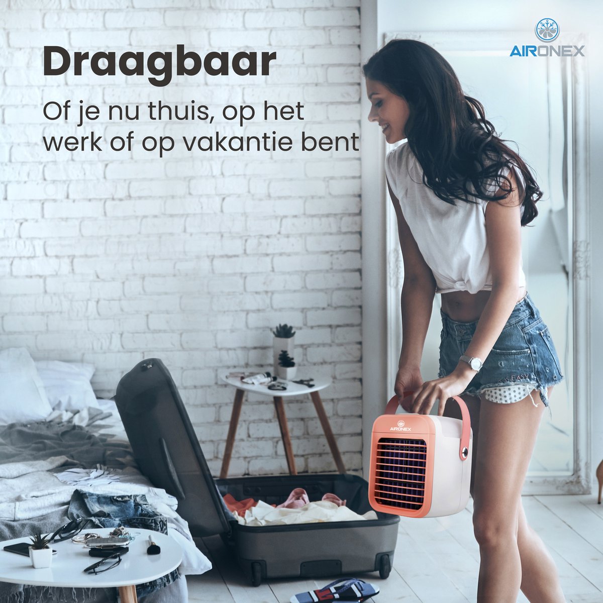 Aironex Draagbare Aircooler Roze – Draadloze Luchtkoeler met water tank – Luchtbevochtiger functie - Luchtkoeler geen airco –Tafelventilator - Ventilator Staand - Verhoog je productiviteit en nachtrust — afbeelding 8