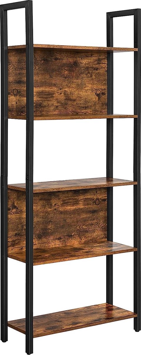 ACAZA Industriële Boekenkast - Boekenkast met 5 Planken - Opbergplank stalen Frame - rustiek Bruin en Zwart - 62 x 24 x 165 cm