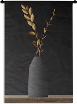 Wandkleed - Bloemen - Bladeren - Goud - Vaas - Stilleven - Wandtapijt - Katoen - Slaapkamer decoratie - Wandkleden voor binnen - 90x135 cm - Tapestry - Wanddoek - Muurdecoratie - Wandkleden - Muurkleed