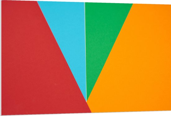 PVC Schuimplaat - Geometrische Vakken in Rood, Blauw, Groen en Geel - 120x80 cm Foto op PVC Schuimplaat (Met Ophangsysteem)