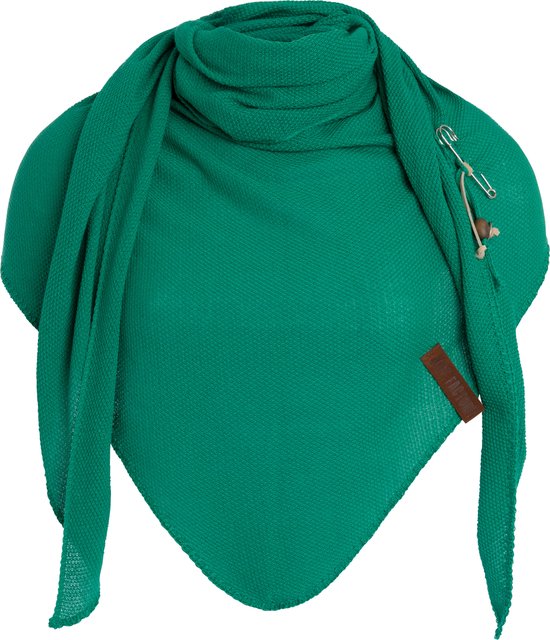 Knit Factory Lola Gebreide Omslagdoek - Driehoek Sjaal Dames - Katoenen sjaal - Luchtige Sjaal voor de lente, zomer en herfst - Stola - Bright Green - 190x85 cm - Inclusief sierspeld