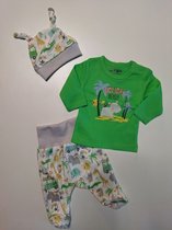 Nini - Outfit Mees - 3-delige set - Shirtje, Broekje met voetjes, Muts - Maat 62 - 2 t/m 4 maanden