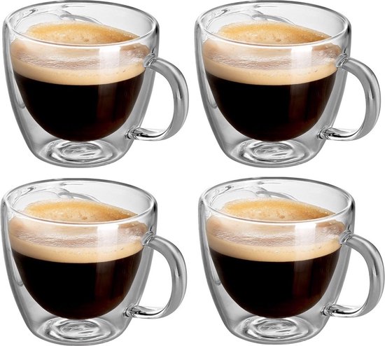 Glasrijk® Dubbelwandige espresso glazen - 80 ml - 4 stuks - Espresso kopjes -...