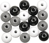 Houten kralen mix - Zwart, wit, grijs - 10mm - 52 stuks - gepolijst
