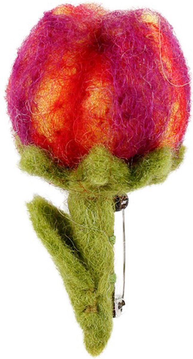 Broche bloem - Tulp Paars/Geel/Rood Vilt - 8cm