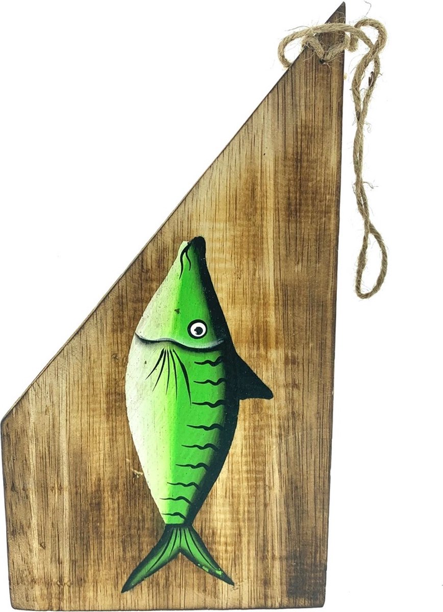 Sloophout met Vis groen 15x30x17 cm