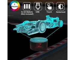 Nachtlampje Kinderen – 3D Night Light – LED Lamp – 3D Lamp – Tafellamp Slaapkamer – Night Lamp – Nachtlichtje – Verjaardagscadeau – Formule 1 – Raceauto