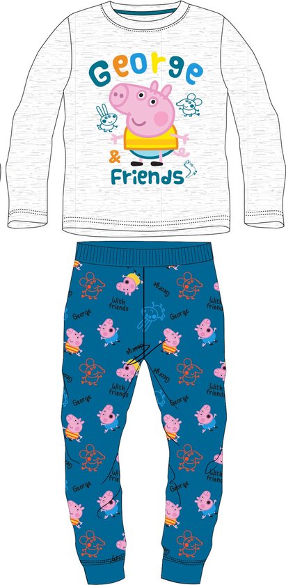 Peppa Pig George pyjama katoen licht grijs/blauw maat 116