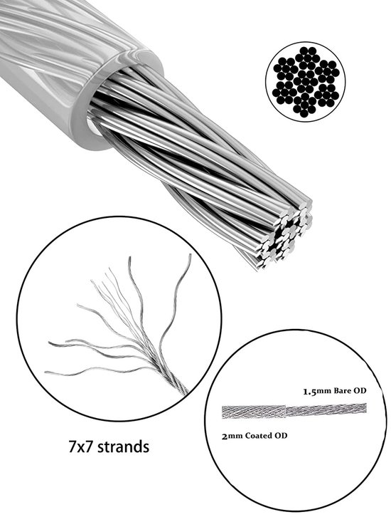 Crochet de câble métallique, Kit de suspension de cordon en acier inoxydable  304 avec tendeur de