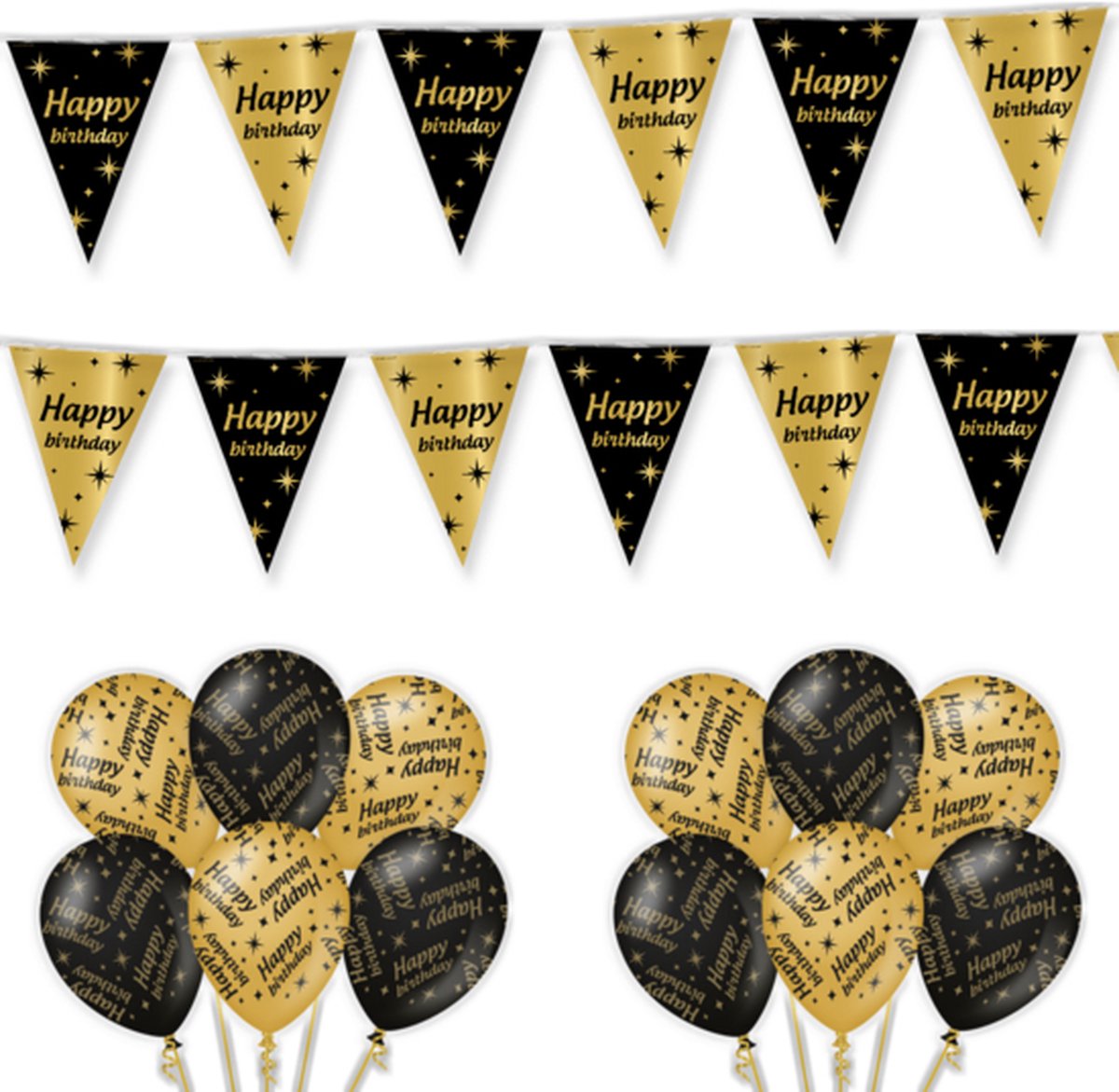 Happy Birthday Versiering Classy Black-Gold Feestpakket - Happy Birthday Decoratie - Ballonnen En Slingers Zwart Goud