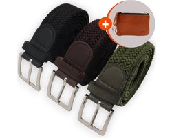 Safekeepers elastische riemen - Elastiek riem - stretch riemen - riem heren - riemen dames - 3 Stuks - zwart;bruin en groen