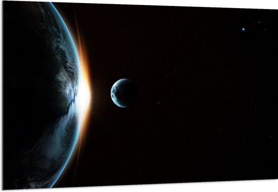 Acrylglas - Maan langs de Aarde in het Heelal - 150x100 cm Foto op Acrylglas (Met Ophangsysteem)
