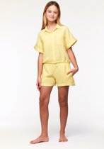 Woody doorknoop pyjama meisjes/dames in tetra katoen - geel - 231-2-YPF-W/609 - maat 116