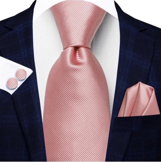 Exclusieve lichtroze zijden stropdas met bijpassende pochet en  manchetknopen - een... | bol.com