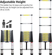 aluminium telescopische ladder, inklapbaar, uittrekbare ladder met stabilisator, hoogwaardige vouwladder en opvouwbare aluminium ladder, 4.7m