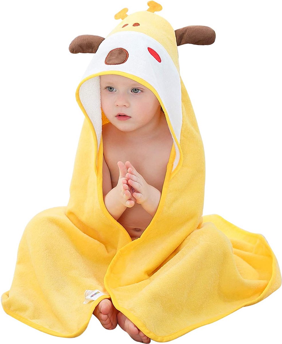 baby badhanddoek met capuchon kinderen meisjes badjas 90 x 90 cm katoen dieren badhanddoeken geschikt voor 0-6 jaar (giraffe)