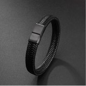 Marchandises TVR | Bracelet en cuir tressé | Noir | Fermeture coulissante | Taille S | 17 cm