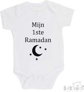 100@ katoenen Romper "Mijn 1ste Ramadan" Unisex Katoen Wit/zwart Maat 56/62