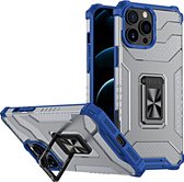 Crystal Ring Case Kickstand Tough Rugged Cover geschikt voor iPhone 13 Pro Blauw
