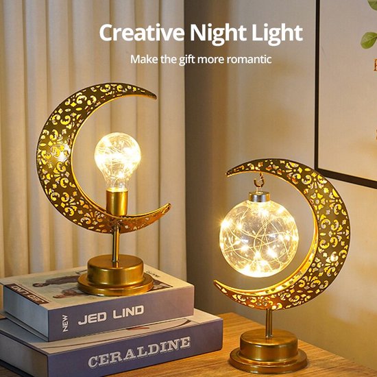 Deux pièces doré Led fer lune boule ronde Style arabe modèle lampe  décorative chambre