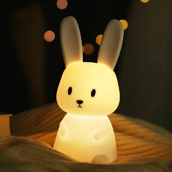 Rammelaar&Co Nachtlampje Bunny – Kinderkamer Verlichting LED RGB en Warm Wit – USB Oplaadbaar – Nachtlampje Konijn – Kindvriendelijk