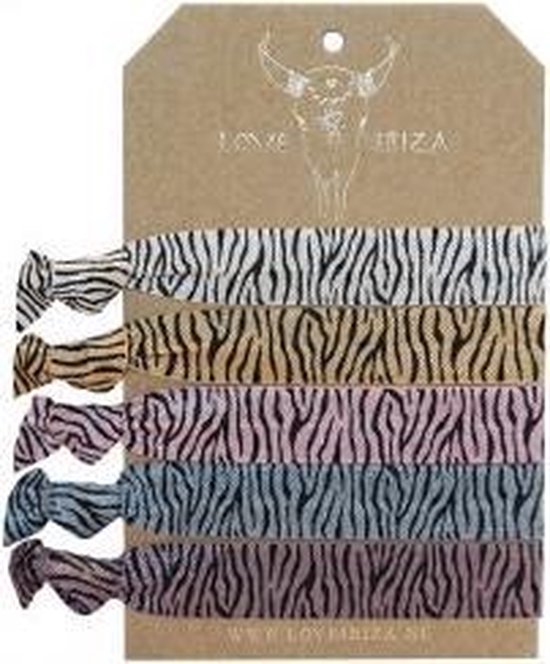 Zebra set van 5 armbandjes/haarelastiekjes