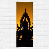 Muursticker - Silhouet van Buddha tegen Feloranje Zonsondergang - 30x90 cm Foto op Muursticker