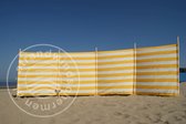 Strand Windscherm Geel - Wit - 5 meter Sterk Dralon met 2 Delige Houten Stokken 180 cm - Inclusief houten hamer