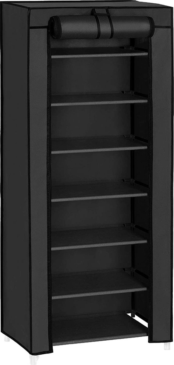 Schoenenrek, schoenenkast, 7 niveaus, met stoffen bekleding, ruim, stoffen kast, schoenenopslag, 46 x 28 x 126 cm (l x b x h), zwart