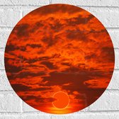 Muursticker Cirkel - Rode Gloed in Lucht door Complete Zonsverduistering - 40x40 cm Foto op Muursticker