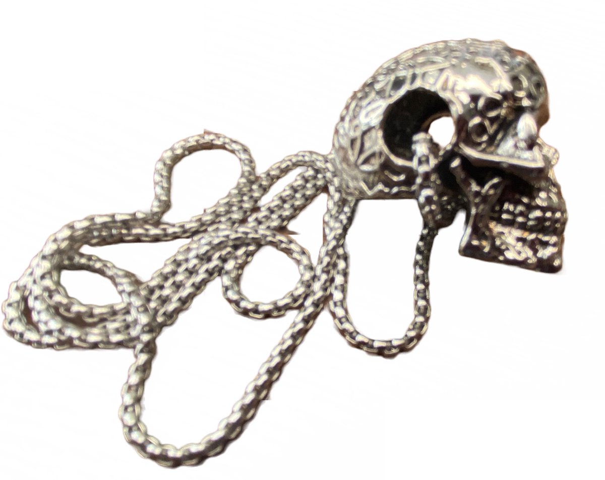 My Sweet Romance® Skull Bedel met Ketting 60 cm – Bewerkte Doodskop Hanger – Roestvrij Stalen Halsketting