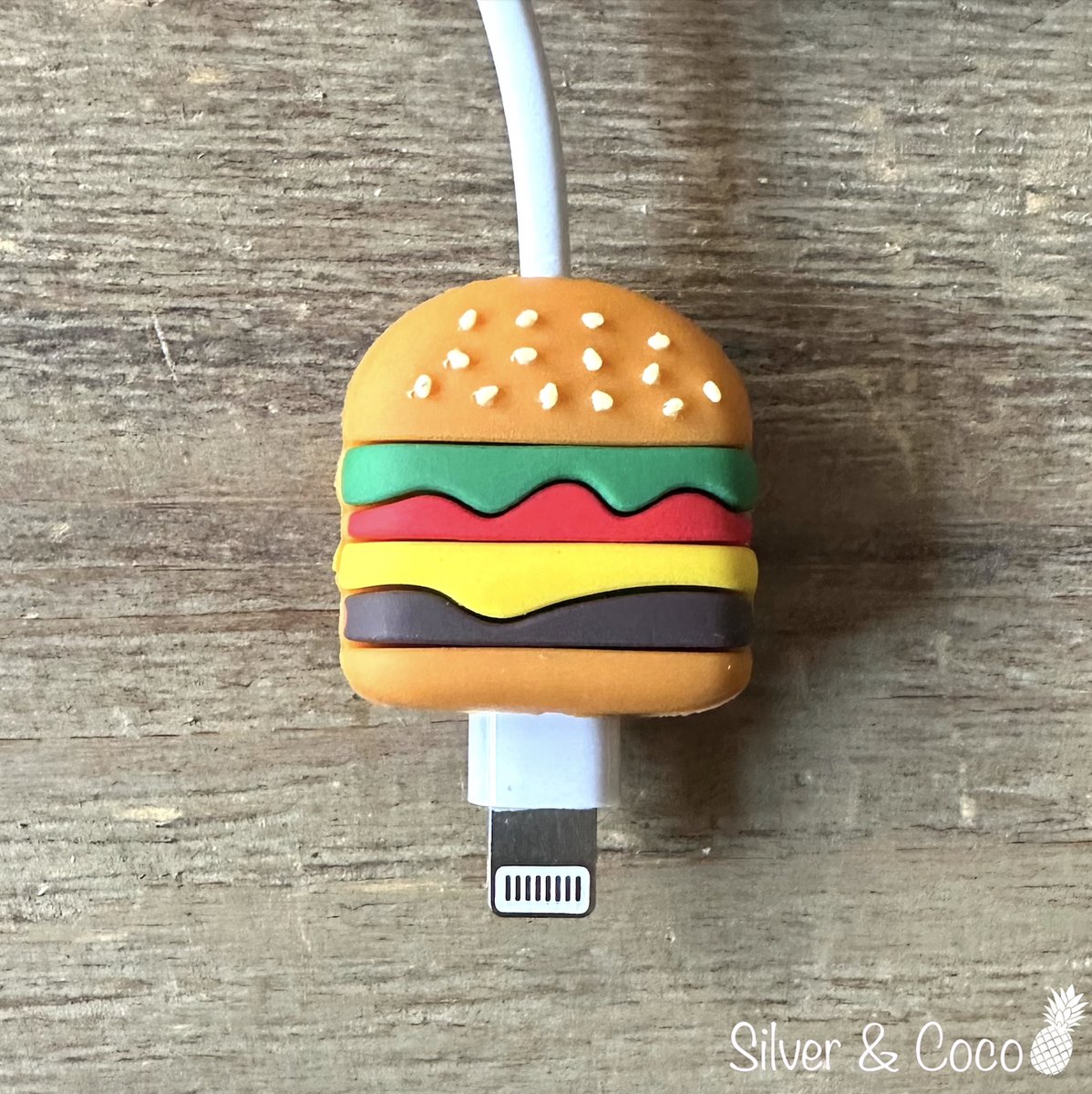 SilverAndCoco® - Kabeldiertjes / Kabelprotector / Kabelbeschermer Mobiele Telefoon Kabel Lader beschermer / Kabelbijter iPhone iPad Android oplader - Hamburger