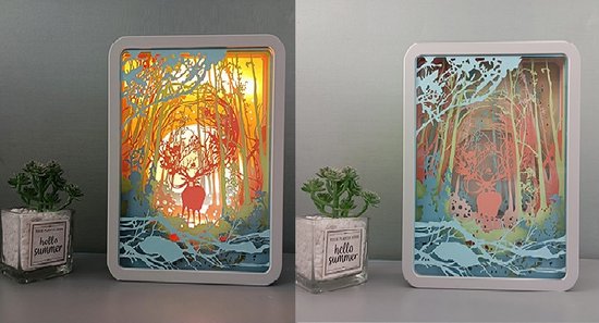 Kleur licht en schaduw papier snijwerk LED lamp/3D driedimensionale papier gesneden lamp/vouwen schaduw schilderij/anime cadeau decoratie/herdenkings verjaardagscadeau-herten tegenkomen van FAIORD — afbeelding 2