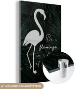 MuchoWow® Glasschilderij 80x120 cm - Schilderij acrylglas - Quote - Gras - Flamingo - Foto op glas - Schilderijen