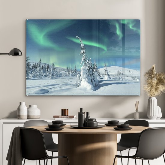 Peinture sur Verre - Paysage d'Hiver sous les Aurores Boréales - 90x60 cm - Peintures sur Verre Peintures - Photo sur Glas