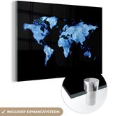 MuchoWow® Glasschilderij 90x60 cm - Schilderij acrylglas - Wereldkaart - Waterverf - Lichtblauw - Foto op glas - Schilderijen
