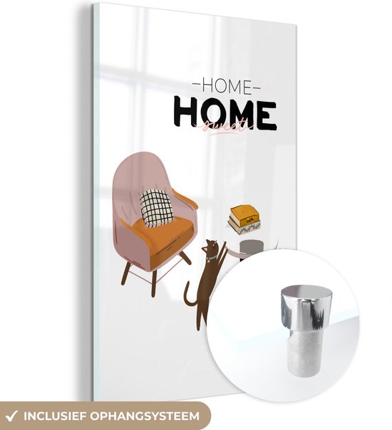 MuchoWow® Glasschilderij 60x90 cm - Schilderij acrylglas - Spreuken - Quotes - 'Home sweet home'. - Foto op glas - Schilderijen