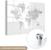 MuchoWow® Glasschilderij 60x40 cm - Schilderij acrylglas - Wereldkaart - Grijs - Marmer - Foto op glas - Schilderijen