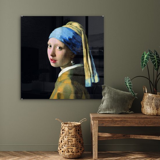 Peinture sur Verre - Fille à la Perle - Johannes Vermeer - 90x90 cm - Peintures sur Verre Peintures - Photo sur Glas