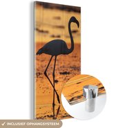 MuchoWow® Glasschilderij 60x120 cm - Schilderij acrylglas - Het silhouet van een flamingo bij zonsondergang - Foto op glas - Schilderijen