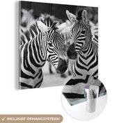 MuchoWow® Glasschilderij 90x90 cm - Schilderij acrylglas - Zebra zwart wit - Foto op glas - Schilderijen