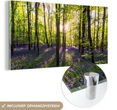 MuchoWow® Glasschilderij 40x20 cm - Schilderij acrylglas - Bos - Bloemen - Lavendel - Foto op glas - Schilderijen