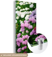 MuchoWow® Glasschilderij 20x40 cm - Schilderij acrylglas - Levendige hortensia bloemen - Foto op glas - Schilderijen