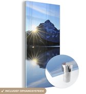 MuchoWow® Glasschilderij 40x80 cm - Schilderij acrylglas - Alpen - Berg - Water - Sneeuw - Foto op glas - Schilderijen