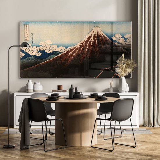 MuchoWow® Peinture sur verre 160x80 cm - Peinture sur verre acrylique - Orage sous le sommet de la montagne - Peinture de Kasushika Hokusai - Photo sur verre - Peintures