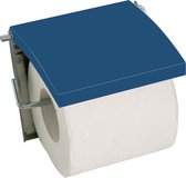 MSV Toiletrolhouder voor wand/muur - Metaal en MDF hout klepje - donkerblauw