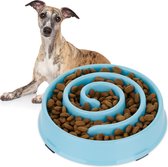 Relaxdays anti-schrokbak - voerbak tegen schrokken - 600 ml - plastic eetbak voor honden - blauw