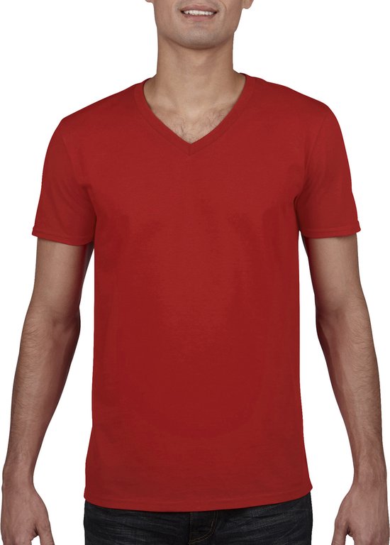 Herenshirt Softstyle® V-Neck merk Gildan Rood - XL