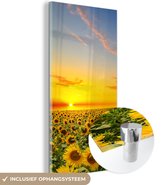 Glasschilderij - Foto op glas - Zonnebloem - Bloemen - Veld - Geel - Acrylplaat - Glasschilderij bloemen - Schilderij natuur - 80x160 cm - Acrylglas - Wanddecoratie - Muurdecoratie