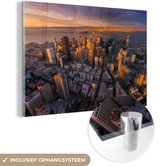 MuchoWow® Glasschilderij - San Francisco - Skyline - Zon - 90x60 cm - Acrylglas Schilderijen - Foto op Glas